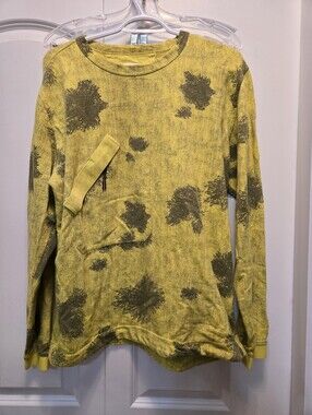 C.P. Company Men's Yellow Long Sleeve Tee with Charcoal Splatter